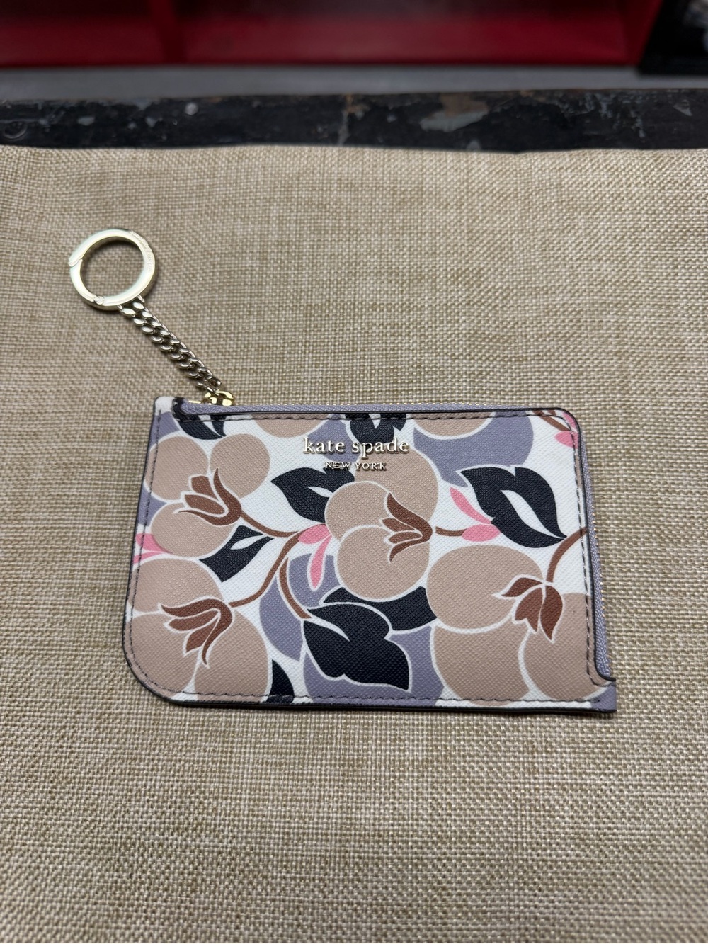 kate spade Floral Card & Key Holder in Beige, Black and Pink